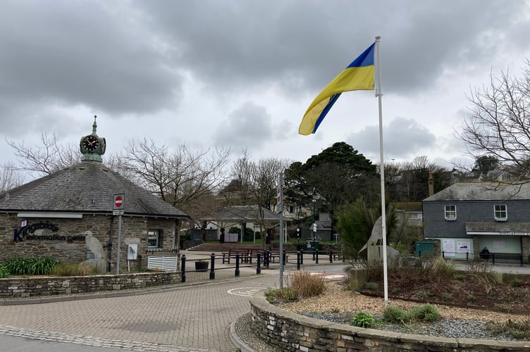 The Ukraine flag flies over Kingsbridge