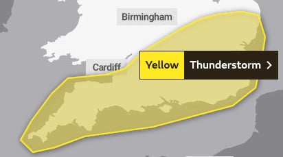 The latest Yellow Warning of thunderstorms covering Wednesday, August 17.