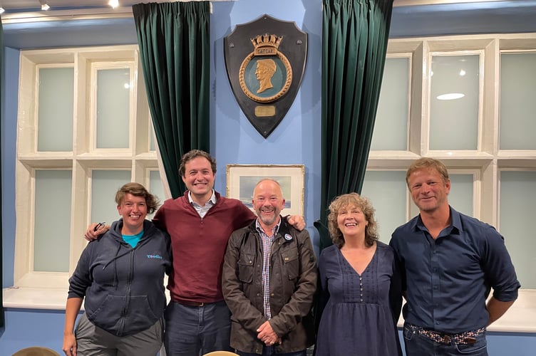 L to R: Sam Gray, Owner of Toodles, Anthony Mangnall MP, Ed Botterill, Cllr Cathy Campos, Deputy Mayor of Dartmouth Town Council and Chris Averill