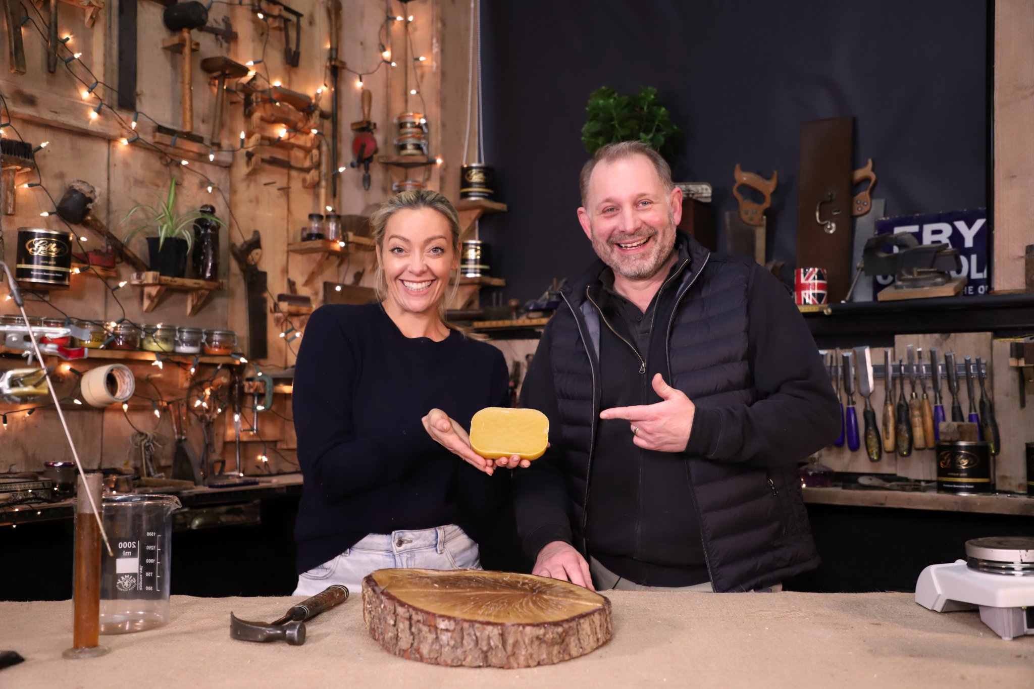 Making beeswax polish on television