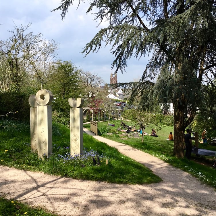 The garden stands on the site of an ancient orchard in the middle of Totnes
