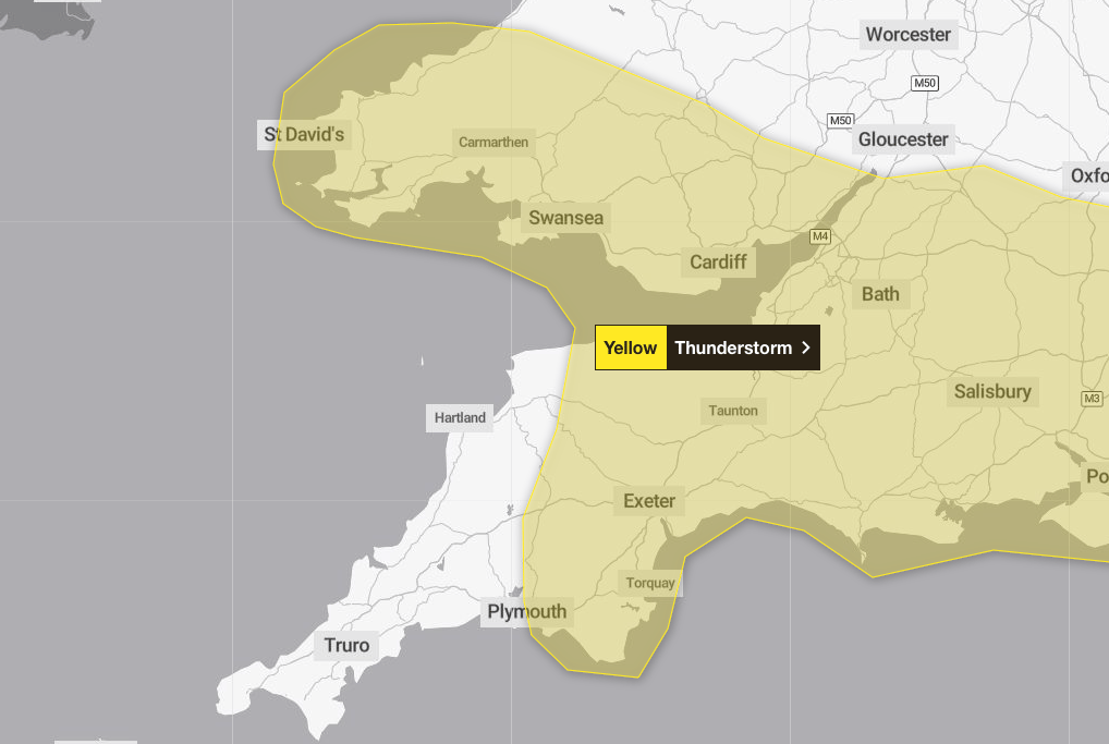 Thunder and lightning across Devon as Met Office issue warning ...