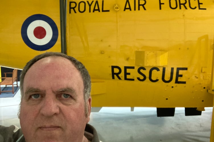 The author by a Westland Sea King helicopter