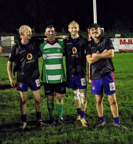 Totnes quartet of Jamie Bullock, Jay Hext, Dylan Bullock and Isaac Joiner after the exhibition match at Teignmouth