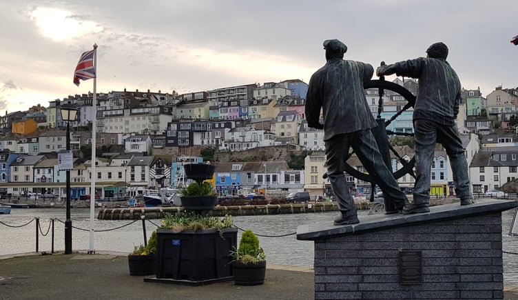 The Man and Boy statue at Brixham Harbour - LDRS