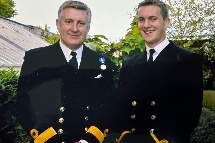 Looking back - Commodore Jeff (Dad) and Sub Lieutenant Will Blackett (son) at the beginning of Will's Royal Navy career.