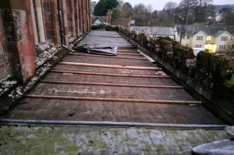 Where the lead was removed from Crediton Parish Church roof.
