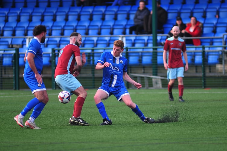 South Devon Football League Division 2. Paignton Saints versus Babbacombe Corinthians.A 4-3 win for Saints in one of just a handful of games played over a weather-affected weekend