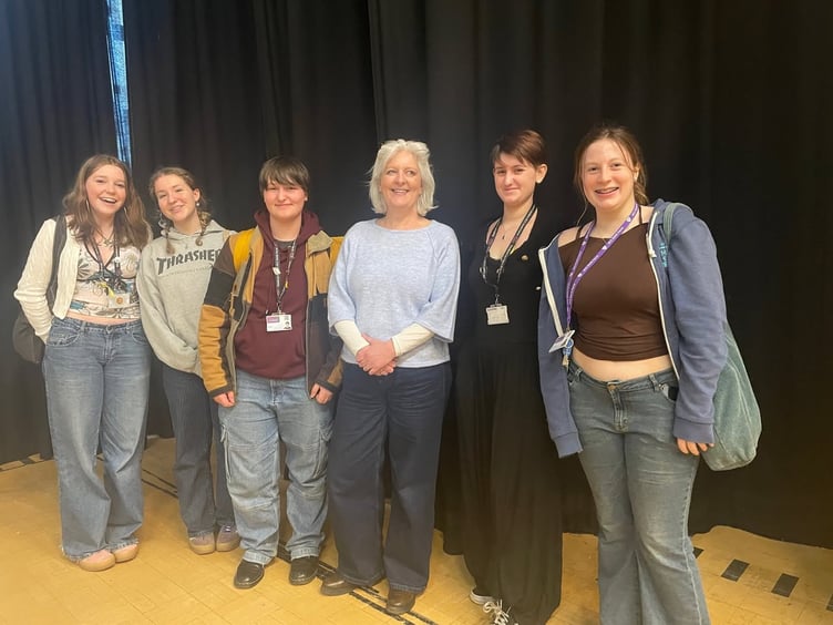 Caroline Voaden with sixth formers at KCC