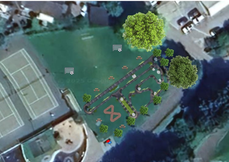 An aerial view of a pump track