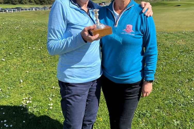 Thurlestone ladies captain Fiona Turner (right) with the Stableford winners trophy winner Nikki Smith