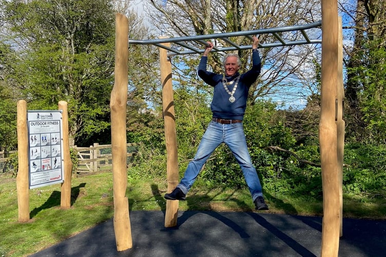 Mayor Cllr Mark Goodey at the Berry Outdoor Gym, Salcombe