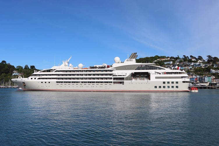 A full-view of the visiting Le Lyrial cruise ship