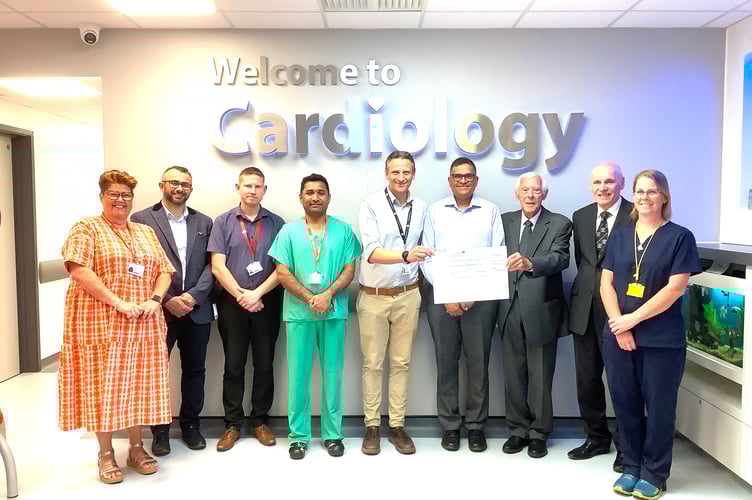 Devonshire Freemasons present cheque to The Department of Cardiology at Derriford Hospital