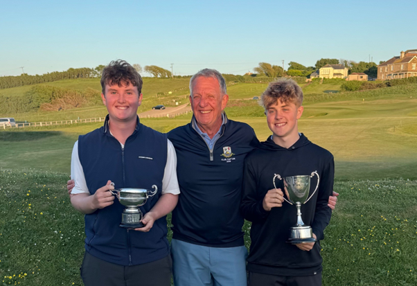 Thurlestone juniors champions (from left) George Inch, club captain John Rogers and William Hoskin