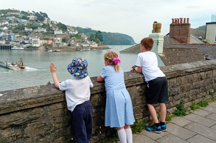 The children pause to enjoy the view
