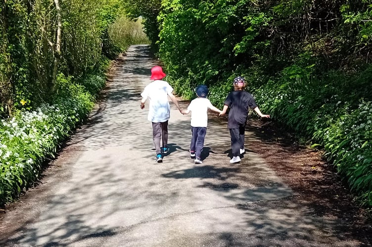 Holding hands along a country lane