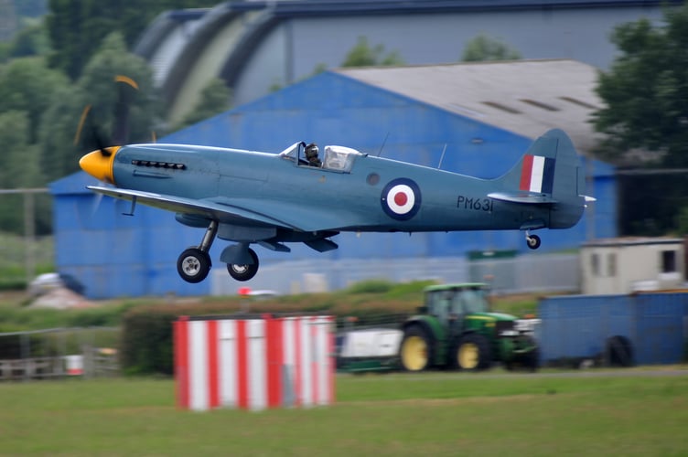 Riviera Air Show. Exeter Airport was used as a staging airfield for many of the aircraft taking part. Spitfire PR.XIX of the BBMF