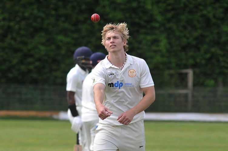 Devon Cricket League B Division. Abbotskerswell versus Stoke Gabriel. Stoke's Liam Mair
A one wicket win for Stoke with a final score of Abbotskerswell on 176/8 after 45 overs and Stoke Gabriel making 177/9 in 28.4 overs