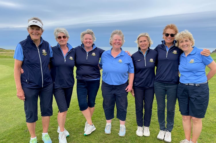 Thurlestone's President winning team of Bridget Lafferty, Sarah Loader, captain Pam Adams, Liz Stewart, Sally Cahill, Liz Sharman, Heather Spencer