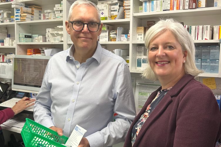Caroline Voaden with Phil Dawes, owner of Modbury Pharmacy .jpeg