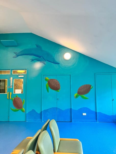 A colourful waiting area