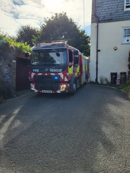 A fire tender in action
