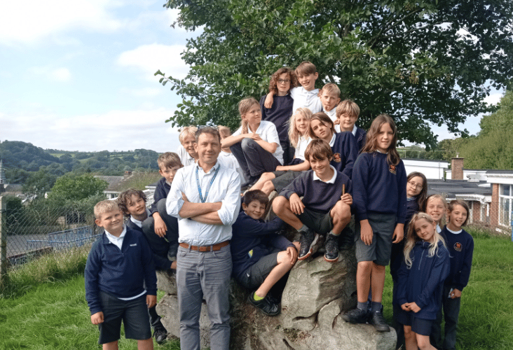 Headteacher Jack Pemberton and pupils