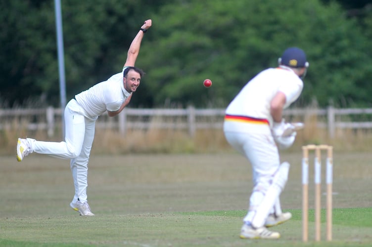 Devon Cricket League C Division West.  Chudleigh 1st XI versus Cornwood  2nd XI. Cornwood's Matt Puttock