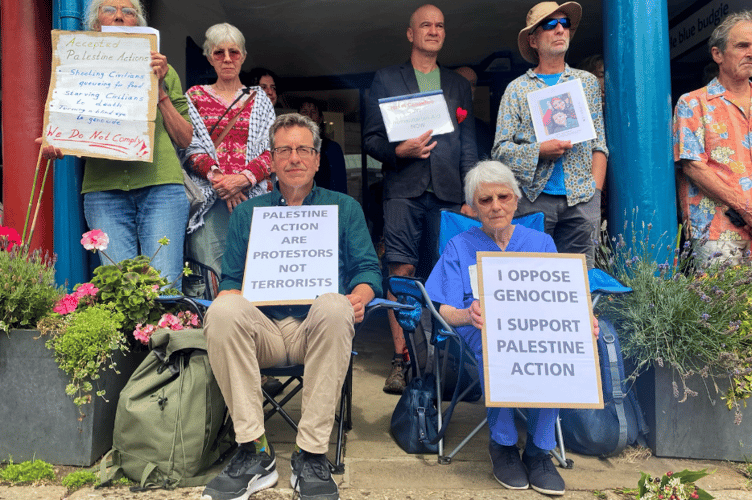 Journalist George Monbiot and protesters in Totnes