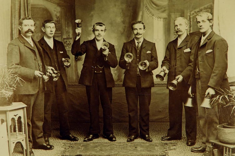 Hand bell ringers - six brothers thought to be Jack, Albert, George, Bill, and Joe