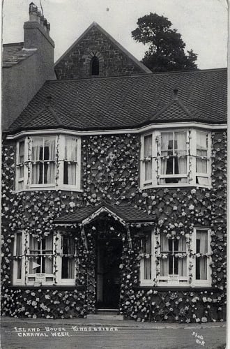 Island House, Church Street, Dodbrooke, Kingsbridge. Decorated for carnival week c1935