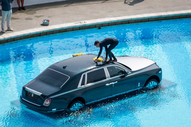 The Rolls Royce spotted in a public swimming pool. Picture: William Dax / SWNS