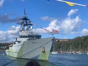 HMS Mersey anchors in Dartmouth for Regatta