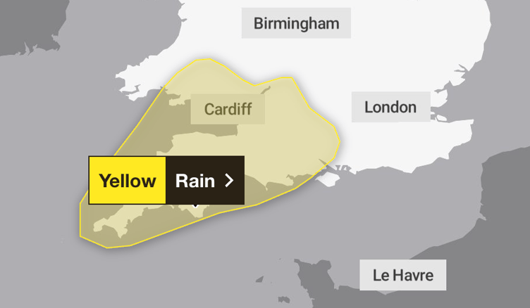 Yellow weather warning for rain on Wednesday 3 September