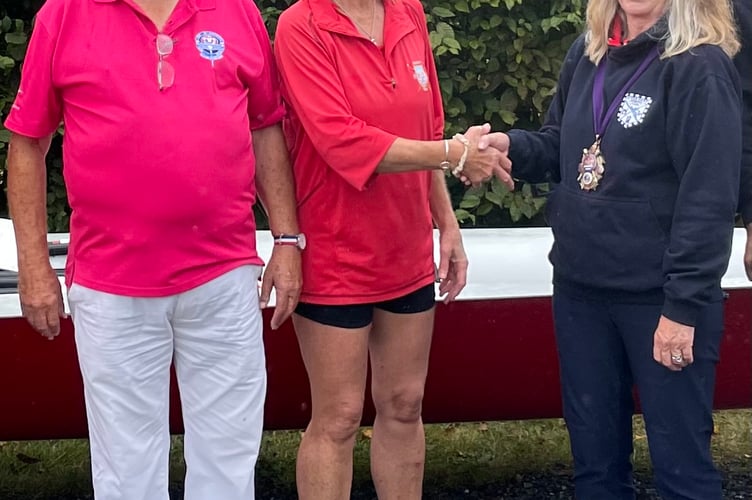 The boat was officially handed over by Suzanne Isaacs of Exmouth Rowing Club and received by Dartmouth’s Mayor, Cllr Andrea Cates, herself a member of the River Dart Rowing Club