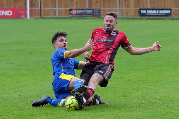 Football. South West Peninsula Premier East. Bovey Tracey versus Okehampton Argyle. A 4-0 win for Bovey Photo: Alan Craig