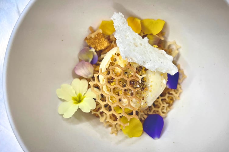 Dessert bowl by Ben Greenhalf at Gather Restaurant, Totnes.