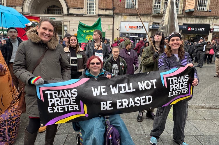 Trans Pride Exeter campaigners took part in the Exeter is for Everyone march.  AQ 8744
