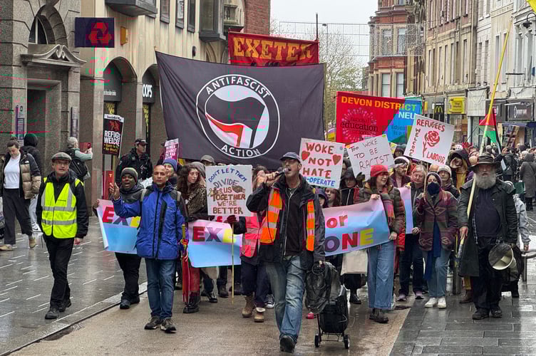 About 800 of the 1,000 protestors were estimated to be part of the Exeter is for Everyone group.  AQ 8670
