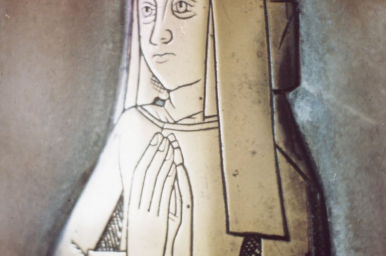 Church brass from Ugborough church -close up of unknown lady circa 1500.