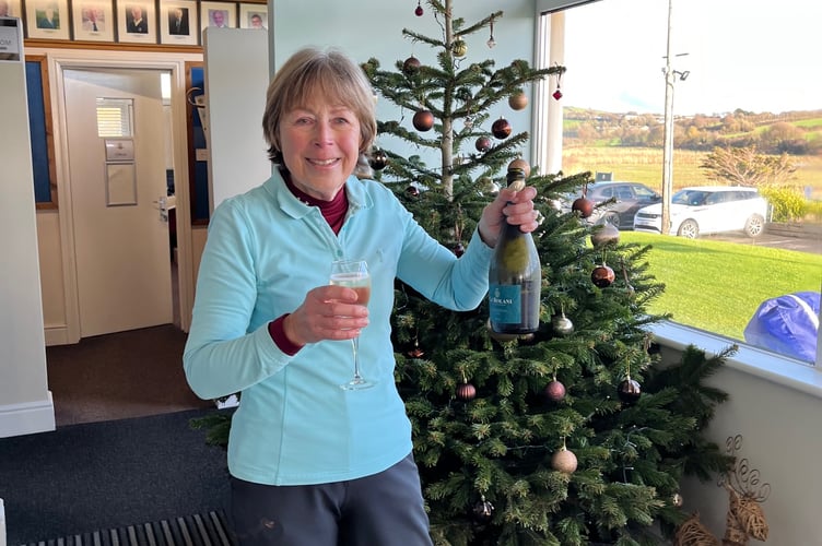 Sheila Fairley celebrates her hole in one and winner of the competition on Wednesday