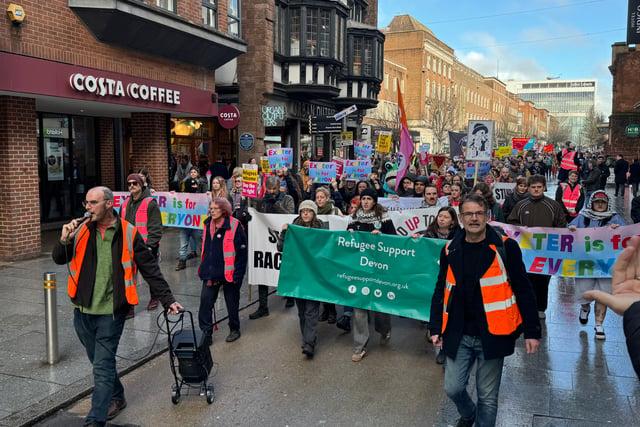 Anti-migrant protestors far outnumbered by Exeter counter protestors
