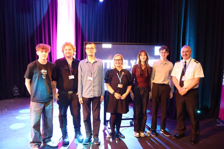 Chief Constable James Vaughan,Principal at City College Plymouth Jackie Grubb and the student film makers