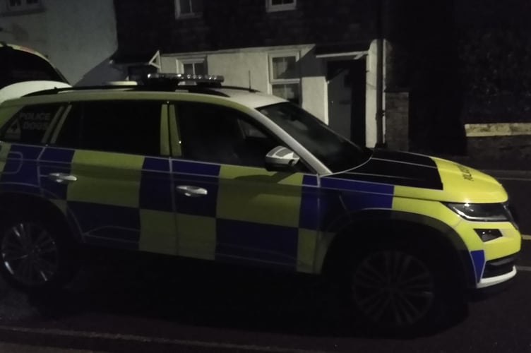 Devon & Cornwall Police dog unit outside of Kingsbridge Fire Station