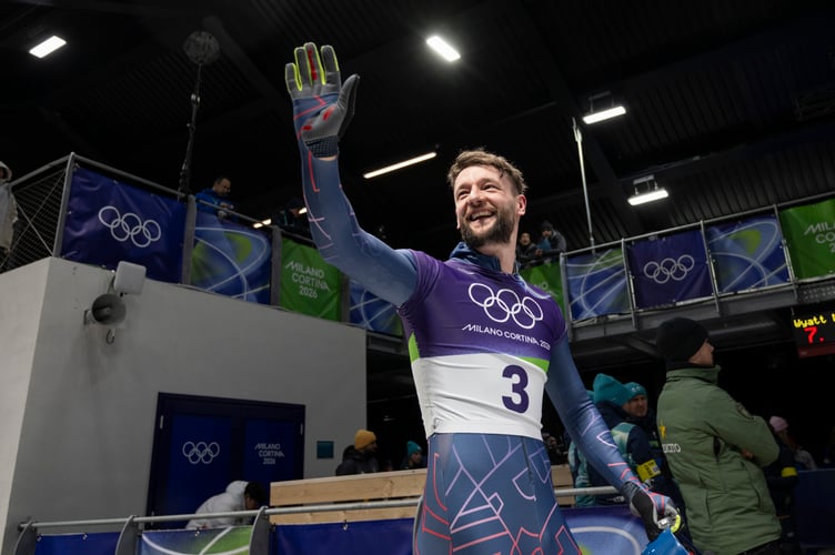 Marcus Wyatt after the 3rd run in the Mens Skelton Event at the Cortina Sliding Centre during Milano Cortina 2026 Winter Olympics 2026 on the 13th February 2026. Photo by David Pearce / Team GB.