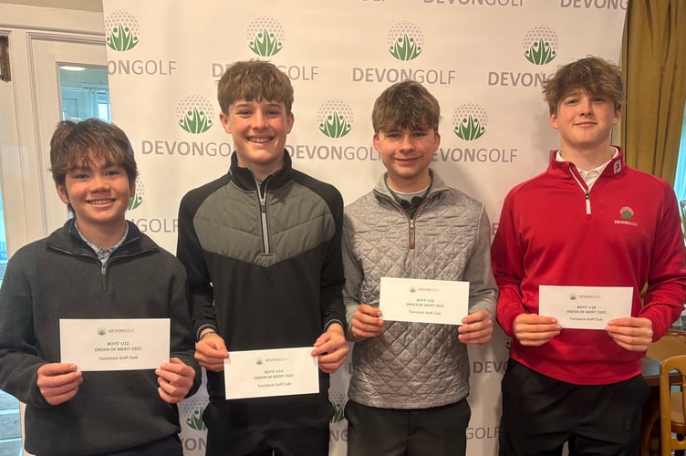 Boys' Order of Merit- Scott Rainton (Stover), Archie Griffiths (Sidmouth), Callum Cogavin (Stover), Josh Murphy (Exeter)