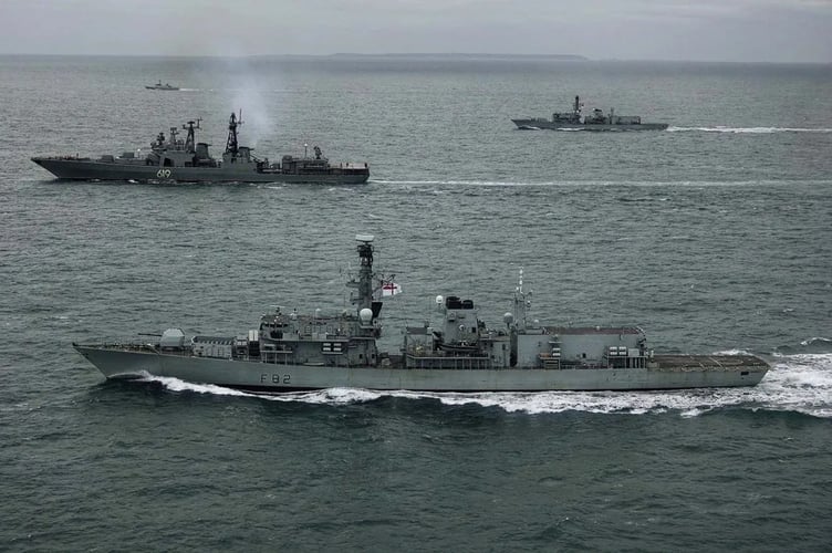 HMS Somerset nearest and HMS St Albans tracks RFN Severomorsk