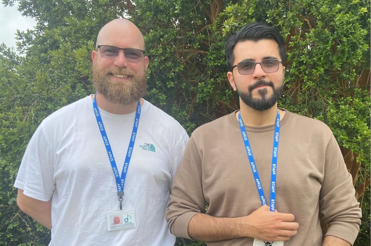 James Hunt (L) and Dame Hannahs Physiotherapist Muhammad Atif (R).