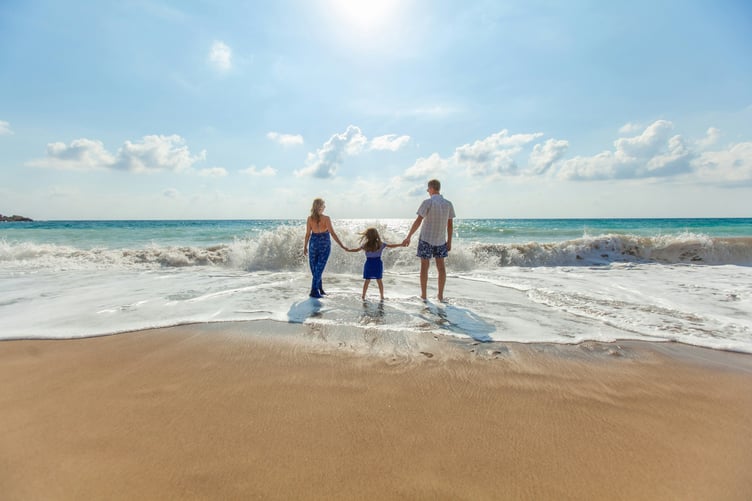family on beach